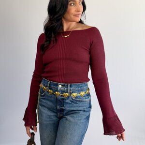 Women’s Ballet Neck Knit Top – Wine Red